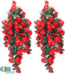 OM COLLECTIONS Artificial Creepers hanging flower Red, Green Daisy Artificial Flower  with Pot