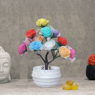 MODO ROSE Flower Plant with POT for Home Office Décor & Giftting (23 CM)-Multicolor Multicolor Rose Artificial Flower  with Pot