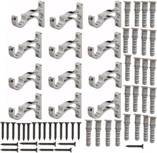 Gagan Silver, Silver, White Rod Rail Bracket, Curtain Knobs Metal