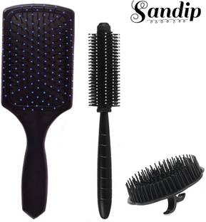 SANDIP Best Combo of Hair Brush with Soft Nylon Bristles for Unisex - pack of 3