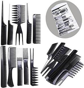 INDIANA HUDA 10 Pcs Pro Salon Hair Cut Styling Hairdressing Barbers Combs Brush Set Black
