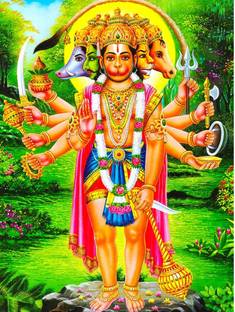Wall gallery 45.72 cm Panchmukhi Bajrangbali For Vastu Dosh,Peace,Remove Negative EnergyGlowingSticker Self Adhesive Sticker