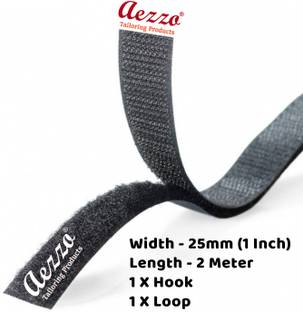 Aezzo Black Velcro Hook + Loop Sew-on Fastener tape roll strips 2 Meter Length 1 Inch (25mm) Width. Use in Sofas Backs, Footwear, Pillow Covers, Bags, Purses, Curtains etc. (2 Meter Black) Sew-on Velcro