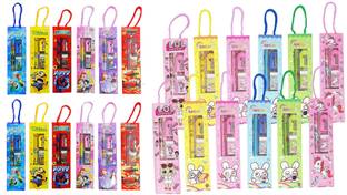Neel 24 pcs Mix Design Stationery Return Gift Set for-2 Pencil/Eraser/Sharpener/Ruler