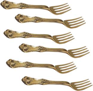A&H Set of 6 piece Brass Dessert Forks Multipurpose Use Forks Set Disposable Brass Dessert Fork Set
