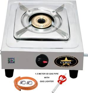 CYBOX Heavy Steel Single Gas Stove With ISI Gas Pipe And Lighter Stainless Steel Manual Gas Stove