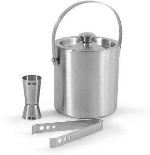 finality Ice Bucket Silver With Tong and Peg Measurer Bar Set