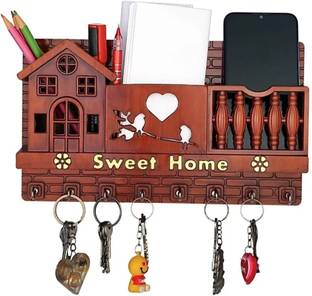 Plastichouse Plastic Wood Color Wall Mounted Sweet Home Design 8 Key Holders Plastic Key Holder