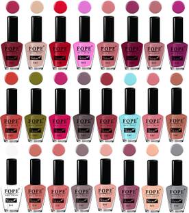 FOPE Super Shine Nail Polish Set of 24 Pcs Combo No-01,04 Blue, Pink, Grey, Red Red, Green, Pink, Dark Nude, Brown, Magenta, Blue, Pink, Peach, White, Grey