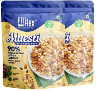 FIT & Flex Muesli Nuts About Nuts(210g) | Zero Cholesterol | High In Protein | Pack of 2