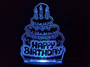 Red Robin HAPPY BIRTHDAY CAKE Acrylic 3D Illusion RGB 7 Colour Changing LED Plug and Play Night Lamp
