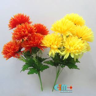 OM COLLECTIONS Dahlia artificial flower Orange, Yellow Dahalia Artificial Flower
