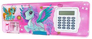 spartone Inbuilt Calculator & Sharpner Beautiful Unicorn Art Plastic Pencil Box Geometry Box