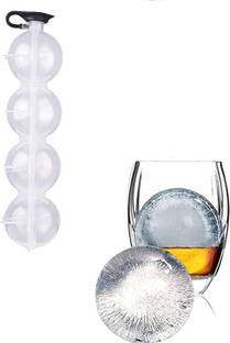 Frackson 4 Round ice Ball Trey Maker Leak-Free Easy-Release Bpa & Phthalate-Free Plastic. White Plastic Ice Ball Tray