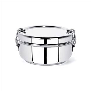 Klassic Stainless Steel Lunch Box with Separator Plate ,Locking Clip, 500ML 2 Containers Lunch Box