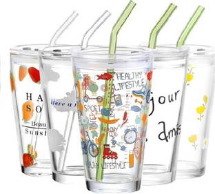 YAKINAM Mug with Straw and lid Coffee Cup Sipper Glass with Straw Glass Coffee Mug