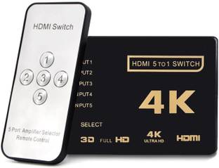 microware  TV-out Cable 5-Port HDMI Switch Splitter switcher Supports 4K,Full HD1080p, 3D with IR Remote