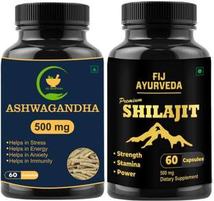 FIJ AYURVEDA Premium Shilajit Capsule with Ashwagandha Capsule for Energy – (Combo Pack)