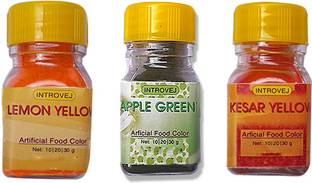 INTROVEJ Artificial Food Colour 3 Lemon yellow apple green kesar yellow Multicolor