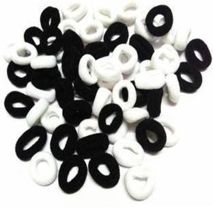 Parhon Soft Rubber Hair Bands for young girls (Black and White) Ponytail Holder 50pc Rubber Band
