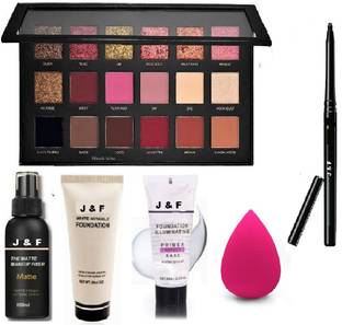 HINSHITSHU J & F Rose Gold Eyeshadow , Primer , Fixer , Foundation , Kajal With Sponge Puff