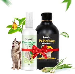Breedo (Pack of 2) Odor Dog Deodorizing Perfume Spray + Deshedding Shampoo Natural Cologne