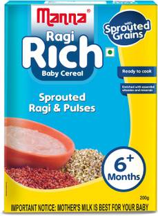 Manna Ragi Rich | Fortified Sprouted Ragi, Green Gram & Bengal Gram Cereal for Babies/ Infants (6+ Months) | No Artificial Colour, Flavour & Preservatives Cereal Cereal