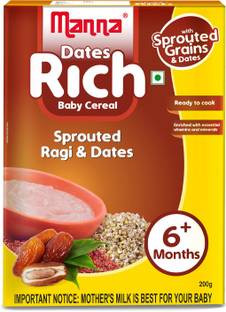 Manna Baby Cereal 200g | Baby Food (6+Months) Sprouted Ragi with Dates Powder | 100% Natural Health Mix | Infant Food Cereal