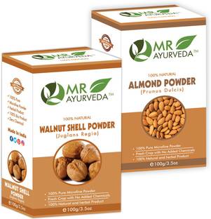 MR Ayurveda 100% Organic Walnut Shell Powder & Almond Powder - Set of 2