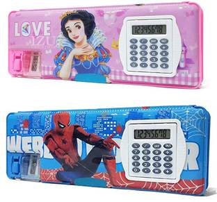 स्पारटोन Inbuilt Calculator Spider Man & Princess Art Pencil Box ज्योमेट्री बॉक्स
