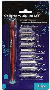 Ikshu Wooden Calligraphy Dip Pen Set with 9 Nibs For Calligraphy Drawing Sketching Calligraphy