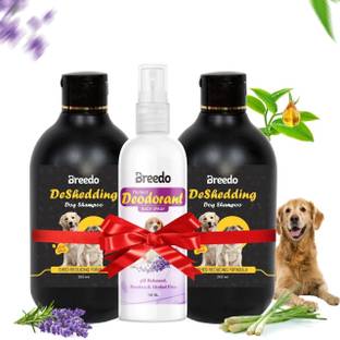 Breedo (Combo of 3) Dog & Cat Deshedding Shampoo + Deshedding Shampoo + Deodorant Spray Conditioning, Anti-fungal, Anti-microbial, Anti-itching, Anti-dandruff Natural Dog Shampoo
