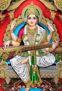 Poster Maa Saraswati Beautiful Sketch Photo Picture sl501 (Wall Poster, 13x19 Inches, Matte, Multicolor) Fine Art Print