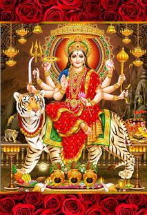 Poster Maa Durga Maa Vaishnodevi Ji Maa Jagdamba Maa Ambe sl470 (Plastic Large Wall Poster, 36x24 Inches, Multicolor) Fine Art Print