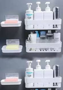 RNASUN 6 ABS Plastic Kitchen Bathroom Accessories Wall Shelves Soap Stand Holder