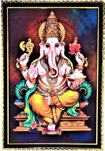 SujArta Ganesh Ji Photo 13 * 9 Inch Frame, Premium Vinyl Print, Quality 4 mm Board Religious Frame