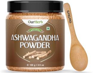 OurHerb Pure & Natural Ashwagandha Powder for Healthy Life with Wooden Spoon -100g|3.5Oz