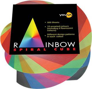 NAVNEET Youva Spiral 8.7x8.7 cm Unruled 500 Sheets Rainbow Spiral Cube, 10 Colors
