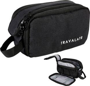 Travalate Water-Resistant Travel Toiletry Bag Shaving Kit/Pouch/Bag for Men and Women, 3 Main Compartment-Matt Black Travel Toiletry Kit