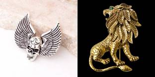 mahi Combo of Skull Wings and Roring Lion Shirt Stud Brooch Pin Brooch