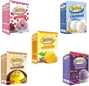 Dharmasut Rose +Vanilla +Mango +Rajbhog +Black currant Ice cream powder (100g*5) | 500 g