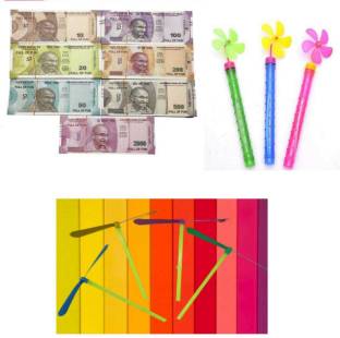imtion 3 IN 1 ( 10 Pcs Air flying + 20x7 Nakli note 140 Pcs + 2 Pcs Babble stick