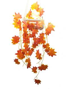 Olive Trees Hanging Flowers With Wooden Planters Stand For Balcony Home Office Etc Orange, Beige Eucalyptus Artificial Flower  with Pot