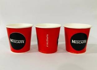 Arihant Hub (Pack of 100) Red & Black Nescafe Disposal Paper Cup 150 ml (Pack of 100) Glass Set Hot Beverage Glass