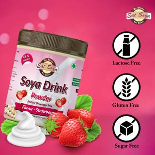 Eat Soya Strawberry Soya  - 45% Protein - Vegan, Non GMO (Sugar Free, Cholesterol Free, Lactose Free, Gluten Free - Strawberry) To Make Delicious Soya Milk Milk Substitutes Powder