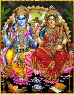 Poster Laxmi Vishnu 1 sl618 (Plastic Large Wall Poster, 36x24 Inches, Multicolor) Fine Art Print
