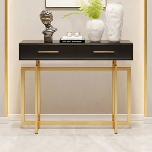 NG Decor 40" Modern Black Console Table with Storage Drawers and Metal Legs in Gold Metal Console Table