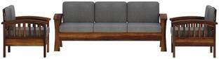 WOODSTAGE Sheesham Wood 5 Seater Sofa Set For Livingroom/Home/Bedroom Fabric 3 + 1 + 1 Sofa Set