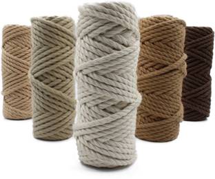 Bobbiny 3 ply Twisted Cotton Macrame thread Each Color 10 Meter 4mm Pack of 5 Combo Set.