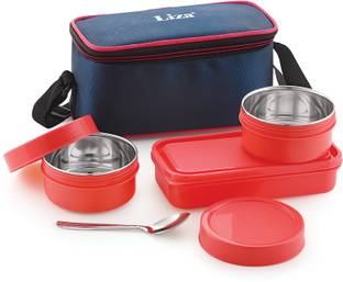 Liza Steel & Plastic Insulated Lunch Box 3 Leak-Proof Containers 1600ml, With Jacket 3 Containers Lunch Box